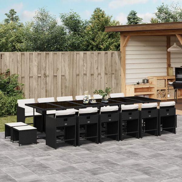 vidaXL Ensemble &agrave; manger de jardin 17 pcs coussins noir r&eacute;sine tress&eacute;e
