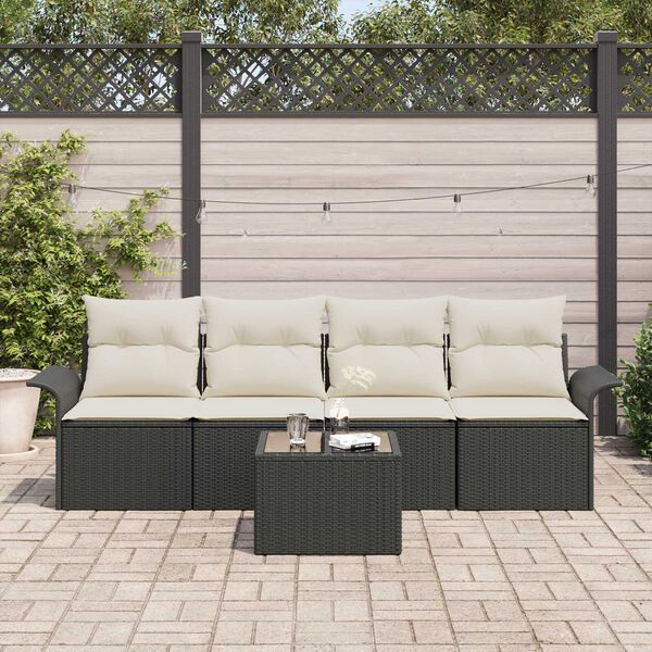 vidaXL Ensemble de canapé de jardin 5 pcs Noir et Crème polyrotin