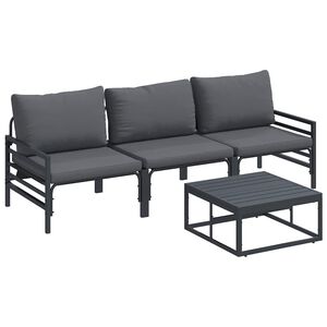 vidaXL Ensemble de canap&eacute; de jardin avec coussin 4 pcs Noir Acier
