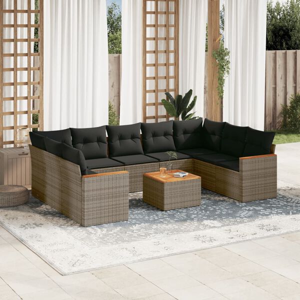 vidaXL Salon de jardin avec coussins 10 pcs gris r&eacute;sine tress&eacute;e