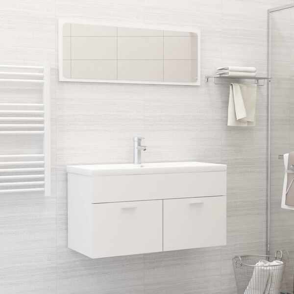 vidaXL Ensemble de meubles de salle de bain 2pcs blanc bois ing&eacute;nierie