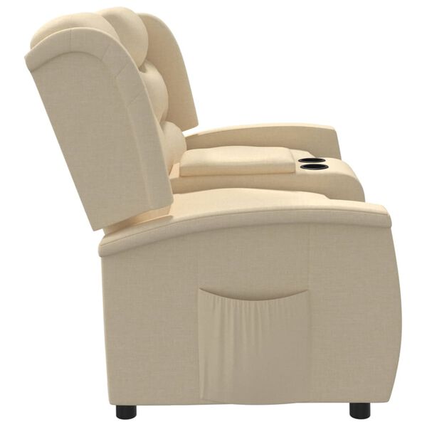 vidaXL Fauteuil inclinable 2 places avec porte-gobelets Cr&egrave;me Tissu