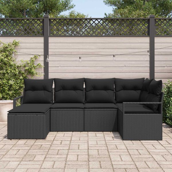 vidaXL Ensemble de Canapés avec coussin 6 pcs Noir polyrotin