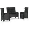 vidaXL Ensemble &agrave; manger de jardin avec coussins 3 pcs Noir