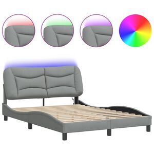 vidaXL Cadre de lit avec LED sans matelas Hvar gris clair 140x190 cm tissu