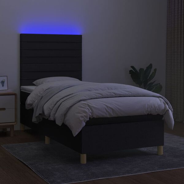 vidaXL Sommier &agrave; lattes de lit et matelas et LED Noir 90x200 cm Tissu