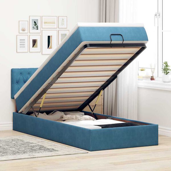 vidaXL Lit ottoman avec matelas et LED bleu foncé 80x200cm velours