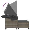 vidaXL Canap&eacute; de jardin 2 places avec auvent et tabourets gris rotin