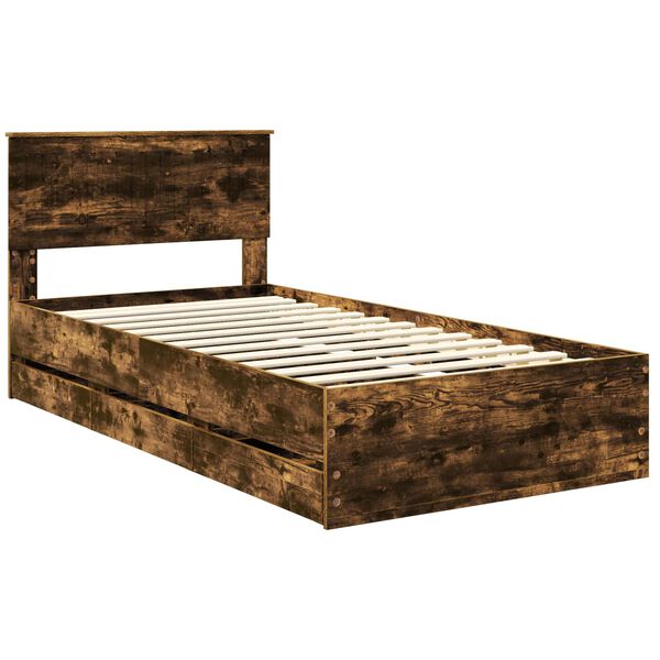 vidaXL Cadre de lit Ch&ecirc;ne fum&eacute; 100 x 200 cm Bois Ing&eacute;nierie