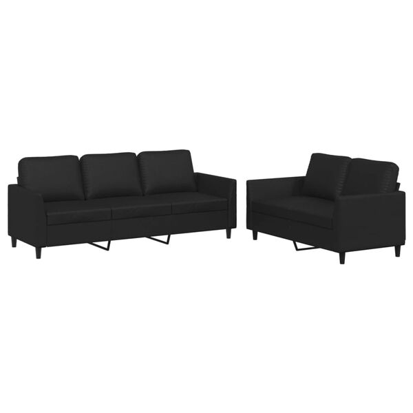 vidaXL Ensemble de canapés 2 pcs avec coussins Noir Similicuir