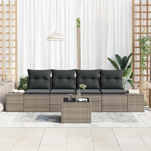 vidaXL Ensemble de Canap&eacute;s avec coussin 5 pcs Gris polyrotin