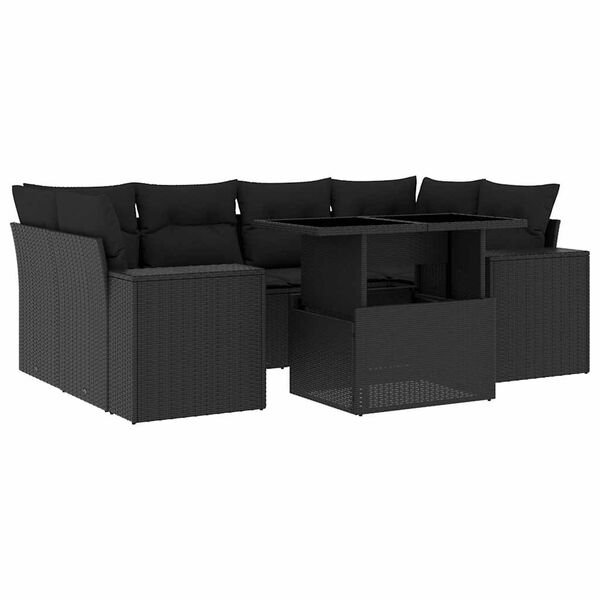 vidaXL Salon de jardin 7 pcs avec coussins noir r&eacute;sine tress&eacute;e