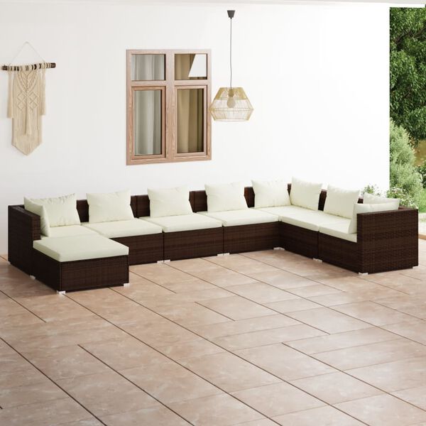 vidaXL Salon de jardin 8 pcs avec coussins R&eacute;sine tress&eacute;e Marron