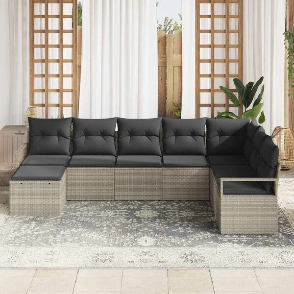 vidaXL Ensemble de Canap&eacute;s avec coussin 7 pcs Gris clair polyrotin