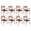 vidaXL Chaises de jardin empilables avec coussins lot de 8 Teck solide