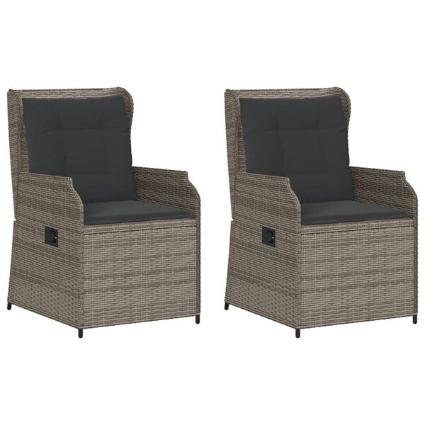vidaXL Chaises inclinables de jardin lot de 2 et coussins gris rotin