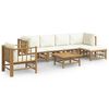vidaXL Salon de jardin 7 pcs avec coussins blanc cr&egrave;me bambou