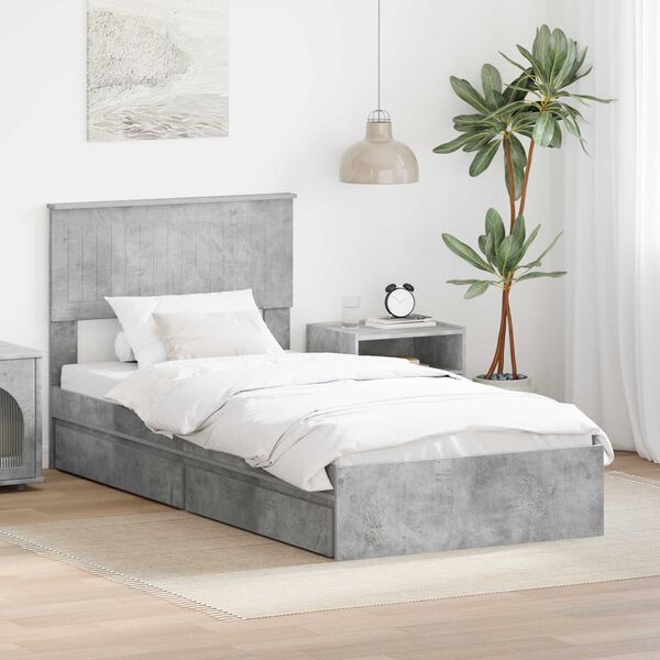 vidaXL Lit de Rangement Gris b&eacute;ton 90 x 200 cm Bois d'ing&eacute;nierie
