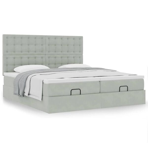 vidaXL Cadre de lit ottoman avec matelas gris clair 200x200 cm velours