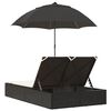 vidaXL Chaise longue double et coussins et parasol noir r&eacute;sine tress&eacute;e