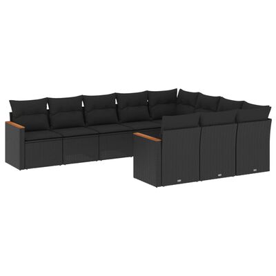 vidaXL Salon de jardin 10 pcs avec coussins noir résine tressée