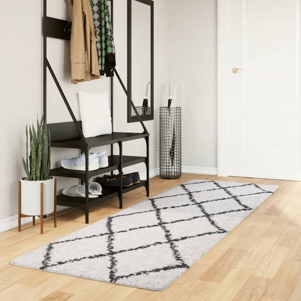 vidaXL Tapis shaggy &agrave; poils longs moderne cr&egrave;me et noir 80x250 cm