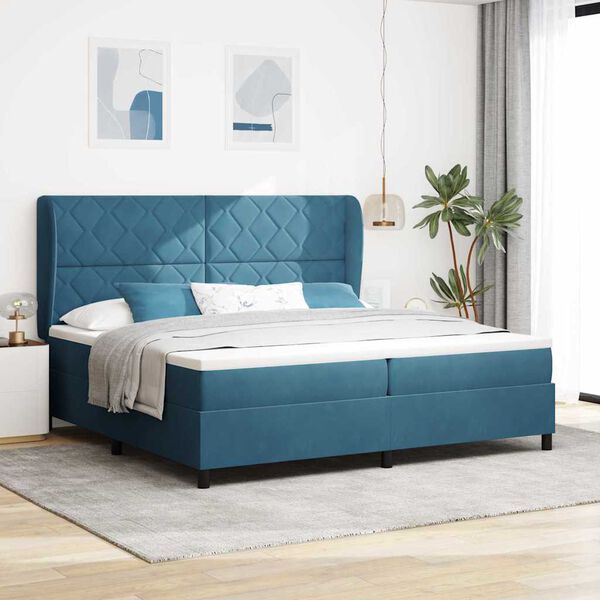 vidaXL Lit &agrave; ressorts avec matelas Bleu fonc&eacute; 200 x 200 cm Polyester