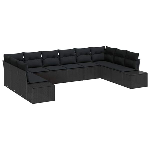 vidaXL Ensemble de canap&eacute; de jardin avec coussin 10 pcs Noir polyrotin