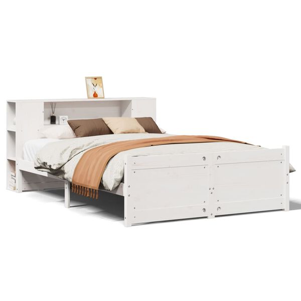 vidaXL Lit biblioth&egrave;que sans matelas blanc 120x190 cm bois pin massif