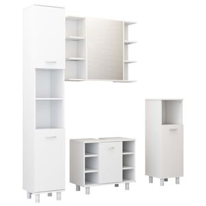 vidaXL Ensemble de meubles de salle de bain 4pcs Blanc Bois ing&eacute;nierie