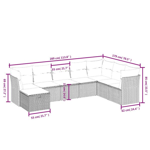 vidaXL Salon de jardin 8 pcs avec coussins gris r&eacute;sine tress&eacute;e