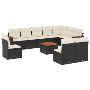vidaXL Salon de jardin 11 pcs avec coussins noir r&eacute;sine tress&eacute;e