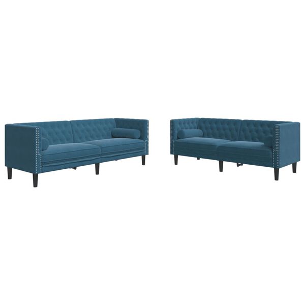 vidaXL Ensemble de canap&eacute; Chesterfield et traversins 2pcs bleu velours