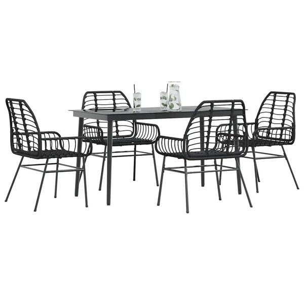vidaXL Ensemble &agrave; manger de jardin 5 pcs noir r&eacute;sine tress&eacute;e verre