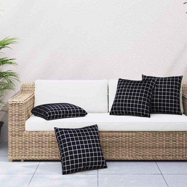 vidaXL Coussins &Eacute;parpill&eacute;s &Agrave; carreaux 4 pcs Carreaux Noirs 40 x 40 cm