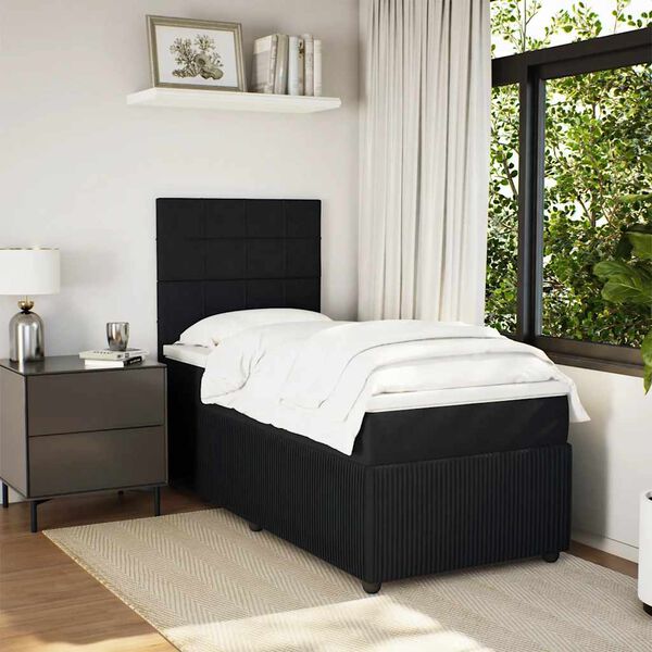 vidaXL Sommier &agrave; lattes de lit avec matelas Noir 90x190 cm Velours