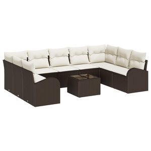 vidaXL Ensemble de canap&eacute; de jardin 10 pcs Marron et blanc polyrotin