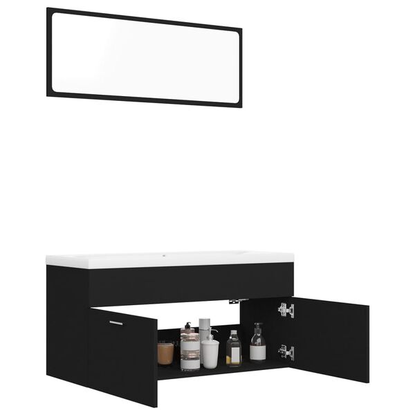 vidaXL Ensemble de meubles de salle de bain Noir Agglom&eacute;r&eacute;