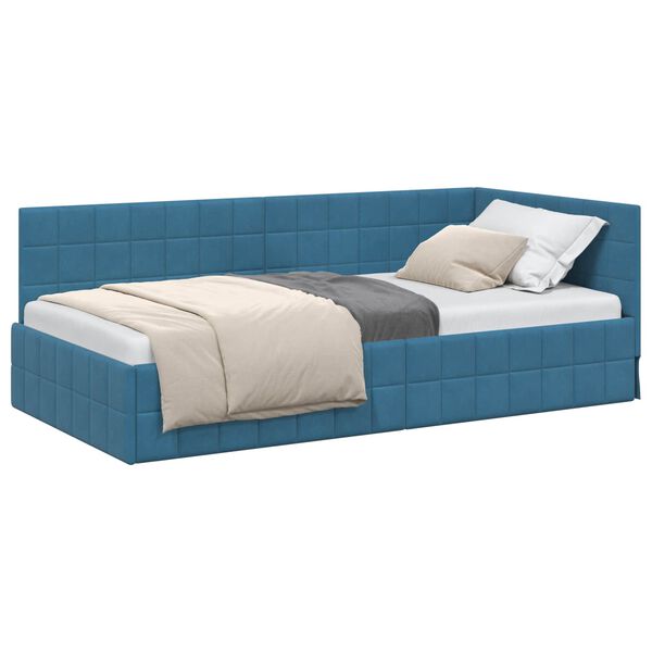 vidaXL Cadre de lit d'angle Bleu 90 cm x 190 cm Velours