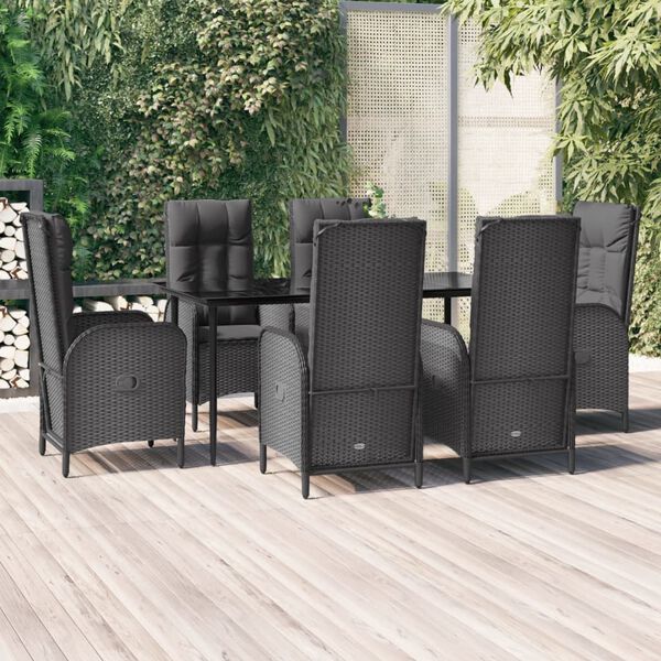 vidaXL Ensemble &agrave; manger de jardin coussins 7pcs Noir R&eacute;sine tress&eacute;e