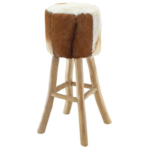 vidaXL Tabouret de bar cuir de ch&egrave;vre et bois de teck solide