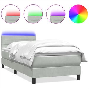 vidaXL Sommier &agrave; lattes de lit et matelas et LED gris clair 80x210 cm velours