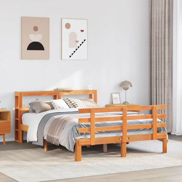 vidaXL Cadre de lit et t&ecirc;te de lit sans matelas cire marron 150x200 cm