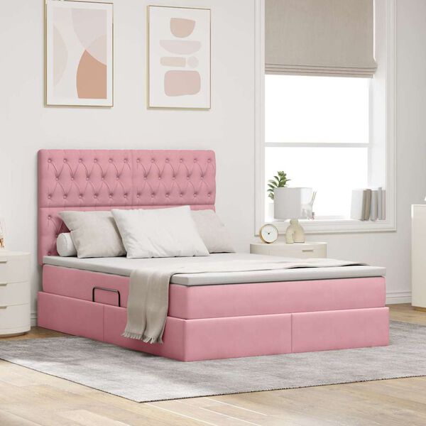 vidaXL Lit avec rangement et matelas Rose 140 x 190 cm Velours