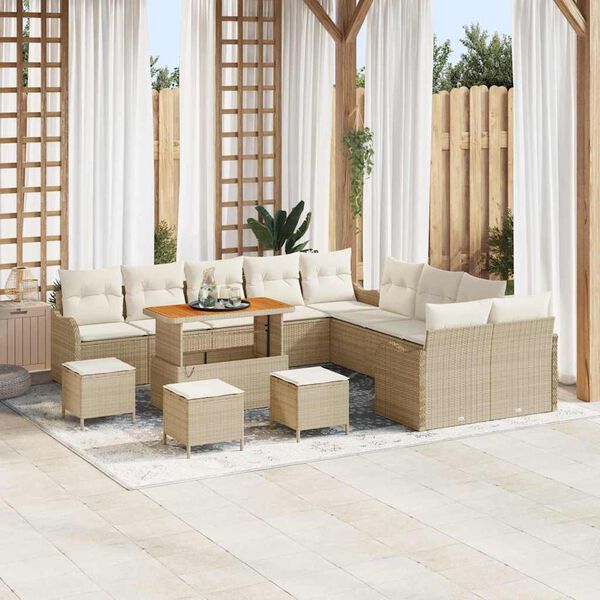 vidaXL Ensemble de canap&eacute; de jardin avec coussin 14 pcs Beige et cr&egrave;me