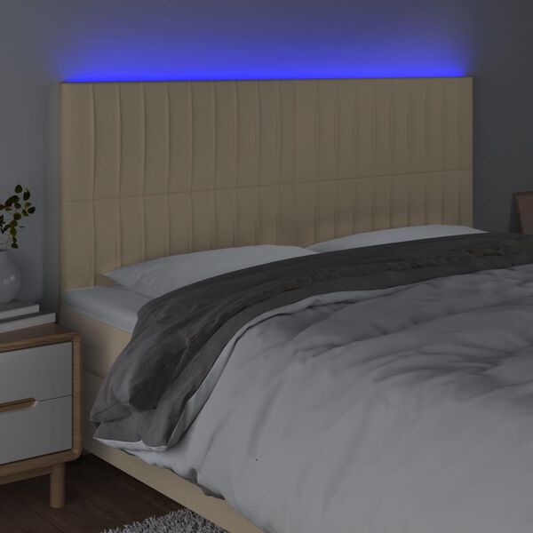 vidaXL T&ecirc;te de lit &agrave; LED Cr&egrave;me 180x5x118/128 cm Tissu