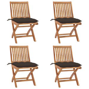 vidaXL Chaises pliantes avec coussins, 4 pi&egrave;ces, en teck massif