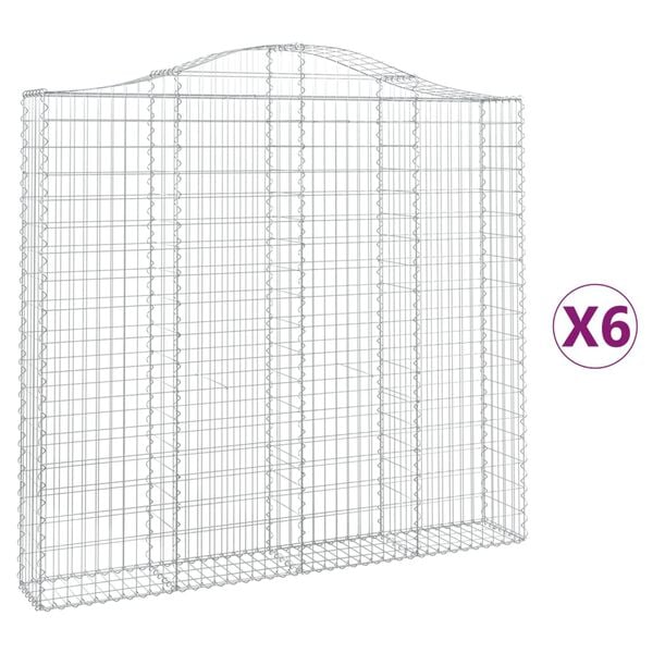 vidaXL Paniers &agrave; gabions arqu&eacute;s 6 pcs 200x30x180/200 cm Fer galvanis&eacute;