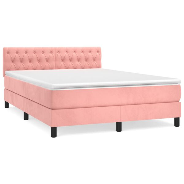 vidaXL Sommier &agrave; lattes de lit avec matelas Rose 140x200 cm Velours