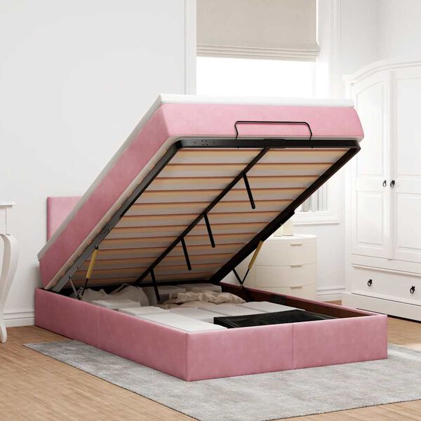 vidaXL Lit ottoman avec matelas et LED rose 120x190 cm velours